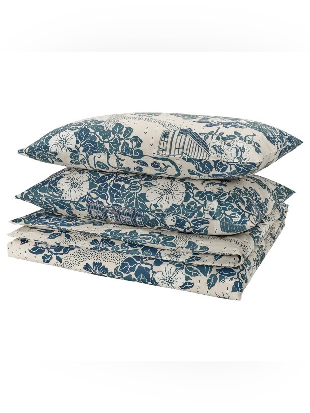 Blue Floral Cotton Duvet Cover Set - Classic Navy and Cream - Picture 4 of 4